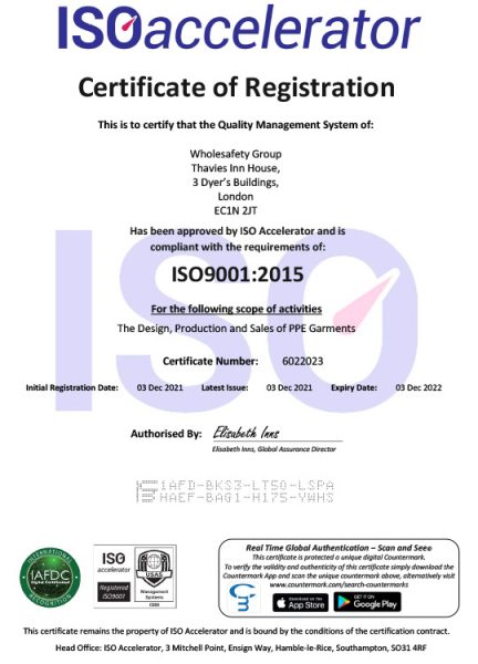 Certificate 6022023 Wholesafety Group ISO9001 - UK