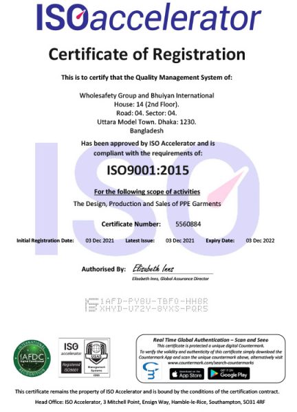 Certificate 5560884 Wholesafety Group ISO9001 - Bangladesh
