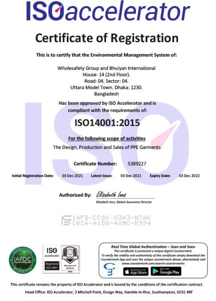 Certificate 5389227 Wholesafety Group ISO14001 - Bangladesh